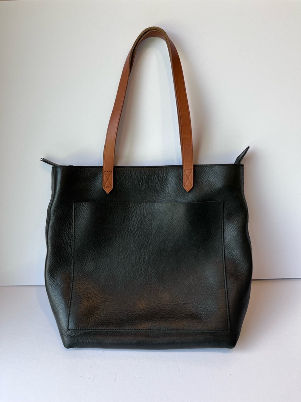 Madewell Black Leather Tote with Brown Handles
